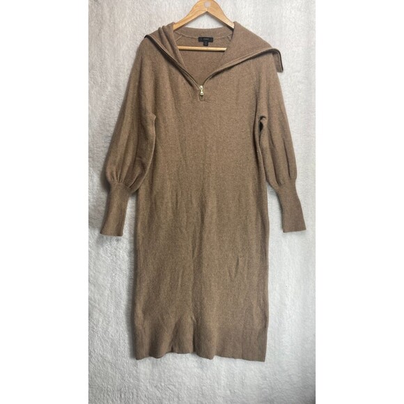 J.CREW Dresses & Skirts - J.Crew Half Zip Sweater Dress In Supersoft Yarn Size S Tan Long Sleeve Wool